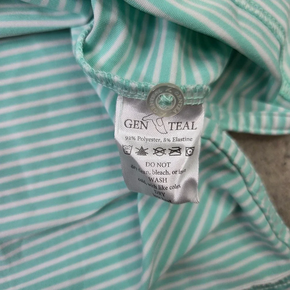 GenTeal Mens Performance Polo Shirt Mint Green White Striped Short Sleeve Size L